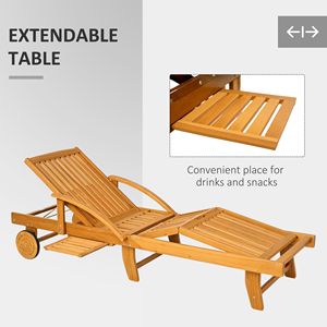 Chaise longue pliante à 4 niveaux et réglable en bois d'acacia avec roulettes pour chaises longues de plage en teck - Product Image 6