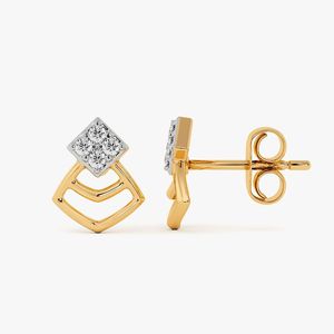 Boucles d'oreilles clous carrées en or jaune avec diamants de laboratoire en grappe Chevron - Product Image 3