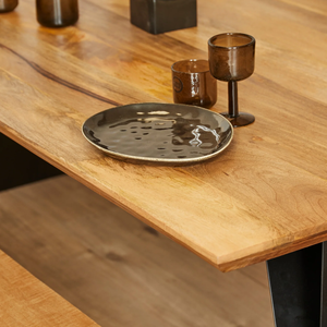 Ensemble de table à manger rectangulaire industrielle en bois de manguier massif avec base pliante en métal pour la maison, le bureau, la cuisine, le bar, table à manger moderne - Product Image 3
