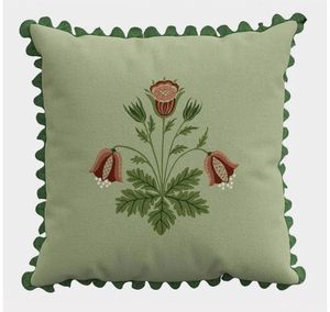 Square Green Embroidered Floral Pillow Ruffled Edge Decorative <b>Cushion</b> 16x16 Cotton 100% Polyester Fiber Filling Removable Hotel - Product Image 6