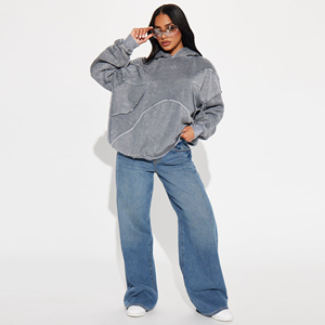 Sweat à capuche oversize pour femme, effet usé, en coton épais, intérieur molleton doux, poignets côtelés, style streetwear moderne - Product Image 4