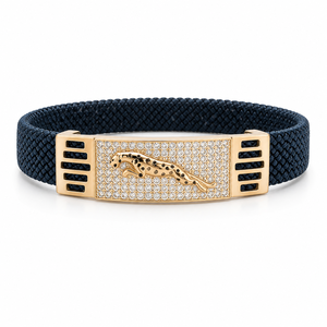 925 Sterling <b>Silver</b> Solid Gold Panther Cubic Zirconia Bracelet High Polish Braided Cord Luxury <b>Mens</b> Unisex for Wedding Party Dai - Product Image 1