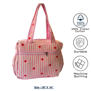 Jaipur Block Print Diaper Tote <b>Bag</b> Pure Cotton Quilted Baby Diaper <b>Bag</b> Multi Pocket Eco Friendly Handmade Artisanal 16" X 14" - Product Image 3