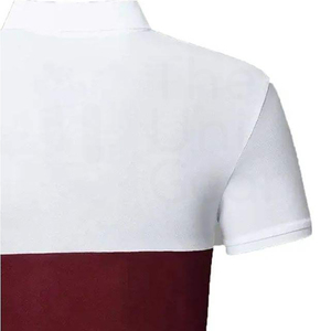 Polo de hombre con bloques de color, manga corta, diseño sólido, tejido informal, blanco y burdeos - Product Image 3