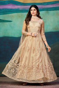 Affordable Women's Anarkali Suit 3/4 Sleeve <b>Net</b> Crepe Stretchable Quick Dry Semi-Stitched for Party Wedding - Product Image 4
