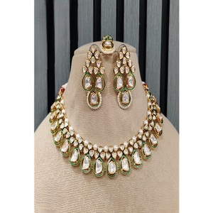 Royal Gold Plated Alloy Necklace Earrings <b>Set</b> with <b>Crystal</b> Rhinestone Pearl Pear Cut Bezel Setting Classic Women's Wedding - Product Image 1