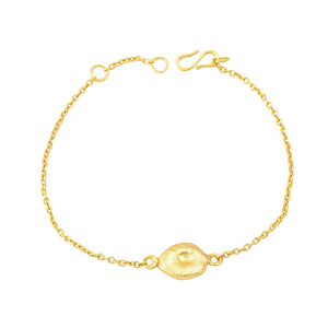 925 Sterling <b>Silver</b> Gold Plated Seed <b>Charm</b> <b>Bracelet</b> Minimalist Chain Textured Center Bead Adjustable Women’s Jewelry - Product Image 5