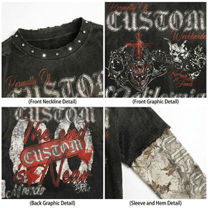 Custom California <b>Skull</b> Print Long Sleeve T-<b>Shirt</b> <b>Men</b> Oversized Crop Fit Punk Style O-Neck Cotton Woven - Product Image 6