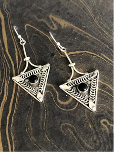 Handcrafted Geometric Design <b>Black</b> Onyx <b>Dangle</b> <b>Earrings</b> 925 Sterling Silver Triangle Vintage Jewelry - Product Image 3