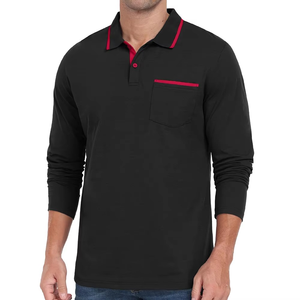 Camiseta Polo Casual de Manga Larga para Hombre, Mezcla de Algodón, con Bolsillo en el Pecho, Logotipo Personalizado, Venta al Por Mayor - Product Image 2