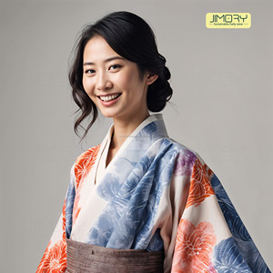 JE2083 japonais coton-lin Shibori imprimé tissu formel Kimono Style hiver tricoté pull avec bouton fermeture éclair motif solide - Product Image 3