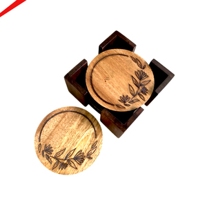 Modern <b>Round</b> Wooden Coasters Set Of 4 With Pattern Wood Drink Coasters For Home Office And Hotel Decor - Product Image 3