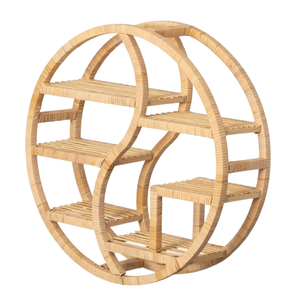Estante Flotante Redondo de Ratán Natural, Estilo Boho, Organizador de Almacenamiento en Niveles para Decoración del Hogar - Product Image 1