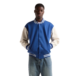 Chaqueta Varsity para Hombre, Azul y Blanca, Estilo Letterman, Chaqueta de Béisbol con Botones a Presión, Ropa Urbana de Lana, Venta al Por Mayor - Product Image 1