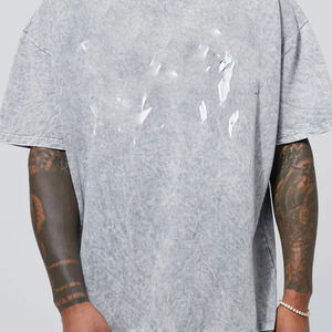 High Quality <b>Drop</b> Shoulder Oversize Black T Shirt Plus Size Vintage Heavyweight Knitted Organic Cotton Mock Neck tee - Product Image 6