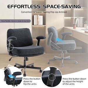 Chaise de bureau Criss Cross avec accoudoirs rabattables, tissu confortable, siège large réglable et coussin épais, roulettes incluses - Product Image 6