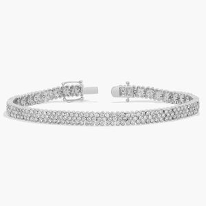Luxury Natural Diamond Flower Link Round Brilliant Cut Tennis <b>Bracelet</b> in White Gold - Product Image 3