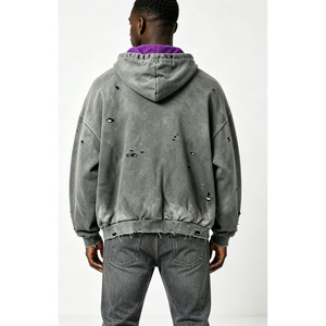 Hoodie délavé à l'acide surdimensionné et vieilli, en molleton 100% coton épais, style streetwear décontracté, unisexe - Product Image 4