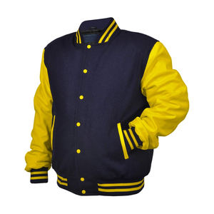 Chaqueta Varsity Personalizada con Logotipo para Hombre y Mujer, Chaquetas de Lana Oscura de Alta Calidad al por Mayor con Detalles en Cuero - Product Image 4