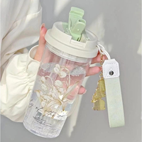 Bouteille d'eau portable en plastique de 600 ml pour enfants, mignonne, avec paille, écologique et de haute qualité, résistante à l'eau bouillante, non compatible lave-vaisselle
