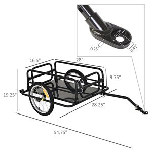 Carrello Pieghevole Nero a 16 Ruote per Bicicletta, Capacità di Carico 40 kg, Rimorchio per Bicicletta con Gancio per Trasporto Utilitario e Merci - Product Image 3