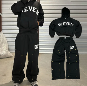 Logo personnalisé, vente en gros, haute qualité, 100% coton, vêtements décontractés pour hommes, coupe ample avec rivets - Product Image 2