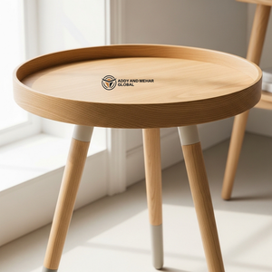 Modern Round Wooden Side <b>Table</b> with Tray <b>Top</b> Nordic Style Accent Stool Premium <b>Solid</b> <b>Wood</b> Tripod Pedestal for Home Decor - Product Image 1