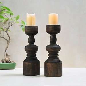 Antique Wood Pillar Candlestand Set of 3 Wood Candle <b>Holders</b> for Pillar Tall Rustic Vintage Wooden <b>Candlestick</b> <b>holder</b> Retro Home - Product Image 2