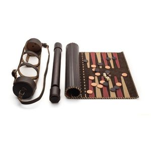 Jeu de backgammon de luxe personnalisé en cuir PU, portable, pour les voyages, avec poche zippée, style vintage - Product Image 2