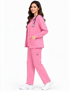 Ensemble de 3 pièces de vêtements de travail médicaux respirants et extensibles, uniforme d'infirmière à manches longues, veste pour le personnel des hôpitaux et des pharmacies - Product Image 6