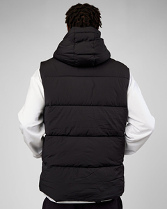 Gilet matelassé à capuche noir pour homme avec fermeture éclair, coupe-vent, veste décontractée d'hiver, coupe régulière, couleur unie, rembourrage en polyester - Product Image 2