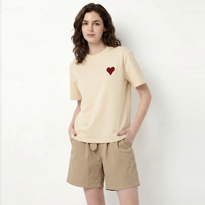 Women White <b>Heart</b> Print T-Shirt Short Sleeve O-Neck Casual Loose Fit Summer <b>Top</b> 100% Cotton Jersey Breathable - Product Image 3