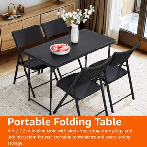 <b>Foldable</b> Aluminum Camping <b>Table</b> Rectangular Outdoor Furniture Minimalist Design Black <b>Plastic</b> Top Lightweight Portable - Product Image 6