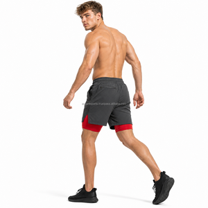 Custom Woven Label Two <b>Layer</b> Performance Shorts Lightweight Polyester Spandex Inner Liner Dual Side Pockets Private Sports - Product Image 4
