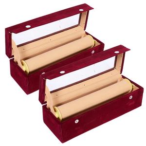 Caja de Almacenamiento de Joyas Moderna de Madera con Tapa Transparente para Brazaletes y Pulseras, Organizador de Joyas Color Granate con una Sola Barra y Terciopelo Transparente - Product Image 4