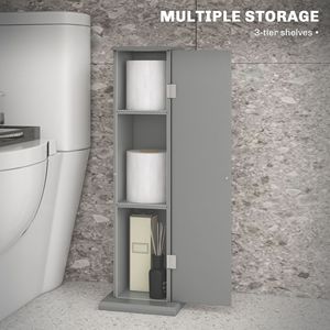 Piccolo mobile angolare da bagno grigio con porte e ripiani per la conservazione di carta igienica e Shampoo - Product Image 5