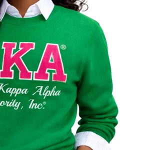 Sweat-shirt à col rond vert AKA Sorority Inc pour femme, pull à manches longues avec imprimé lettres, tricoté - Product Image 2