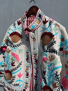 Handcrafted Embroidered Winter <b>Jacket</b> for Women Ethnic Floral Woolen Short Coat <b>Mandarin</b> <b>Collar</b> Long Sleeves Versatile <b>Jacket</b> - Product Image 3