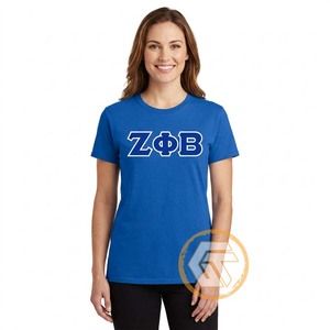 GREEK TREASURES Camiseta negra para mujer de la hermandad Zeta Phi Beta, corte regular, cuello en V, manga corta, 100% algodón, jersey informal, color liso - Product Image 1