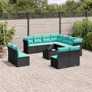 Conjunto de Sofá de Jardín de Ratán Sintético Negro con Cojines, 12 Piezas, Muebles de Exterior de Diseño Contemporáneo para Asientos de Jardín - Product Image 1