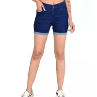 Shorts de Mezclilla para Mujer, Cintura Media, Dobladillo con Volantes, Estilo Casual, Tela de Algodón Lavado Azul, con Bolsillos, Cierre con Botones