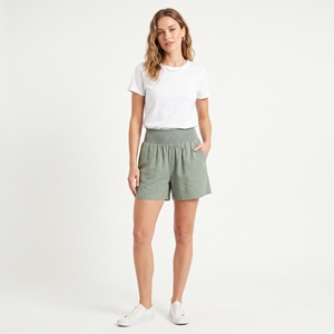 Shorts décontractés pour femmes, taille haute, design smocké, taille élastique, séchage rapide, tissu tricoté en spandex, pour la gym, OEM ODM, logo personnalisé - Product Image 1