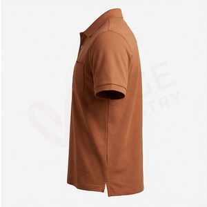 Camisa Polo Oxford de Manga Corta para Hombre, Color Marrón, con Bolsillo, Corte Regular Informal, Diseño Tejido Sólido - Product Image 3