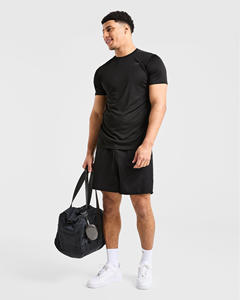 Conjunto de Camiseta y Pantalones Cortos de Verano para Hombre, Tejido de Punto Negro Sólido, 100% Algodón, Ligero, Transpirable, Informal, de Dos Piezas, para Deportes y Fitness - Product Image 6