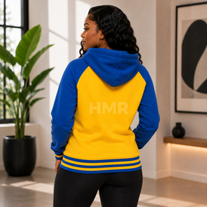 Sweat-shirt à capuche HMR Sorority Sisterhood bleu et jaune, en coton, avec poches, style décontracté, pour l'automne - Product Image 4