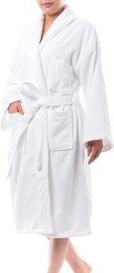 Albornoz de tela de rizo para mujer con cuello chal, cierre con cordón, manga larga, para spa y uso doméstico - Product Image 3