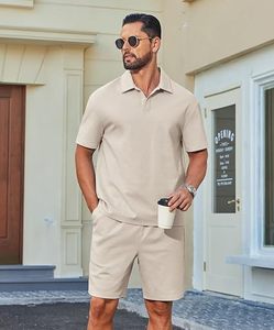 Conjunto Deportivo Casual Verde Menta para Hombre, Camiseta de Manga Corta, Pantalones Cortos Cargo, Transpirable, Color Sólido, Cuello Redondo, Corte Holgado, Ropa de Verano - Product Image 2