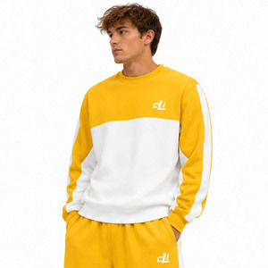 Ensembles de sweat-shirts à col rond en molleton épais, pantalons de survêtement larges à rayures colorées personnalisées, sweats à capuche oversize assortis pour hommes, directement de l'usine - Product Image 3