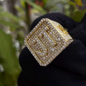 Luxury <b>Initial</b> Letter <b>Ring</b> 925 Silver Iced Out Square Signet <b>Ring</b> Cubic Zirconia Hip Hop Statement Jewelry Gift for Men Women - Product Image 2