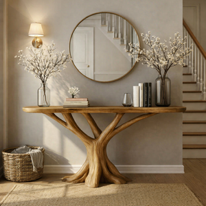 Luxali Handcrafted Modern Home Living Room Console <b>Table</b> Natural Solid Wood Curved Design Dining Entrance Use Accent <b>Table</b> - Product Image 1